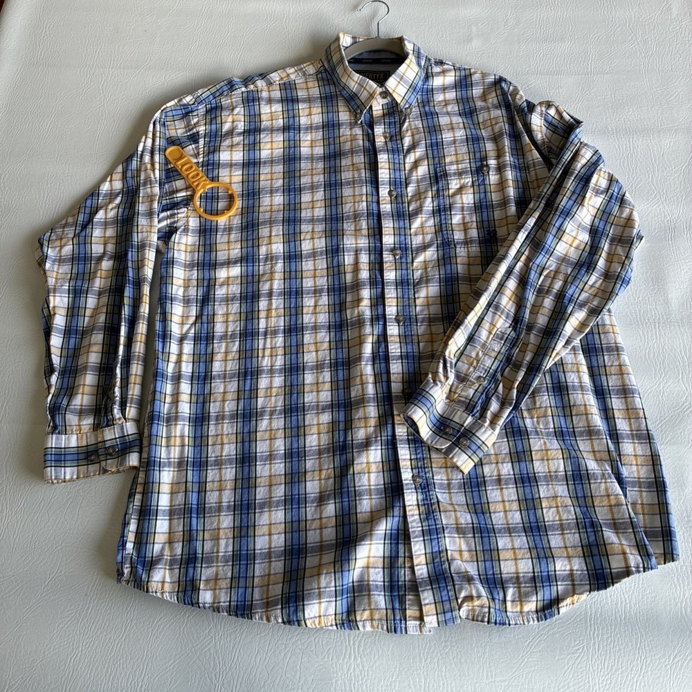 Men's 2XL Shirt TwentyX Plaid Western Cowboy Ranch Workwear GUC Yellow Blue 20X